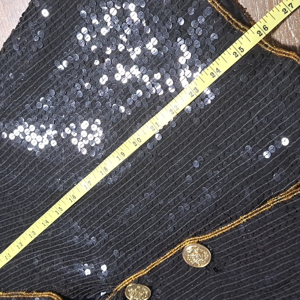 Ivana Trump Vintage Black Sequin Jacket Blazer Size XL Gold Trim Evening Bling - Picture 11 of 14